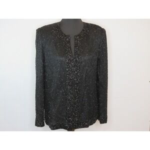 Vintage Kazar Beaded Jacket Black Silk Cocktail Evening Blazer Ornate Formal M